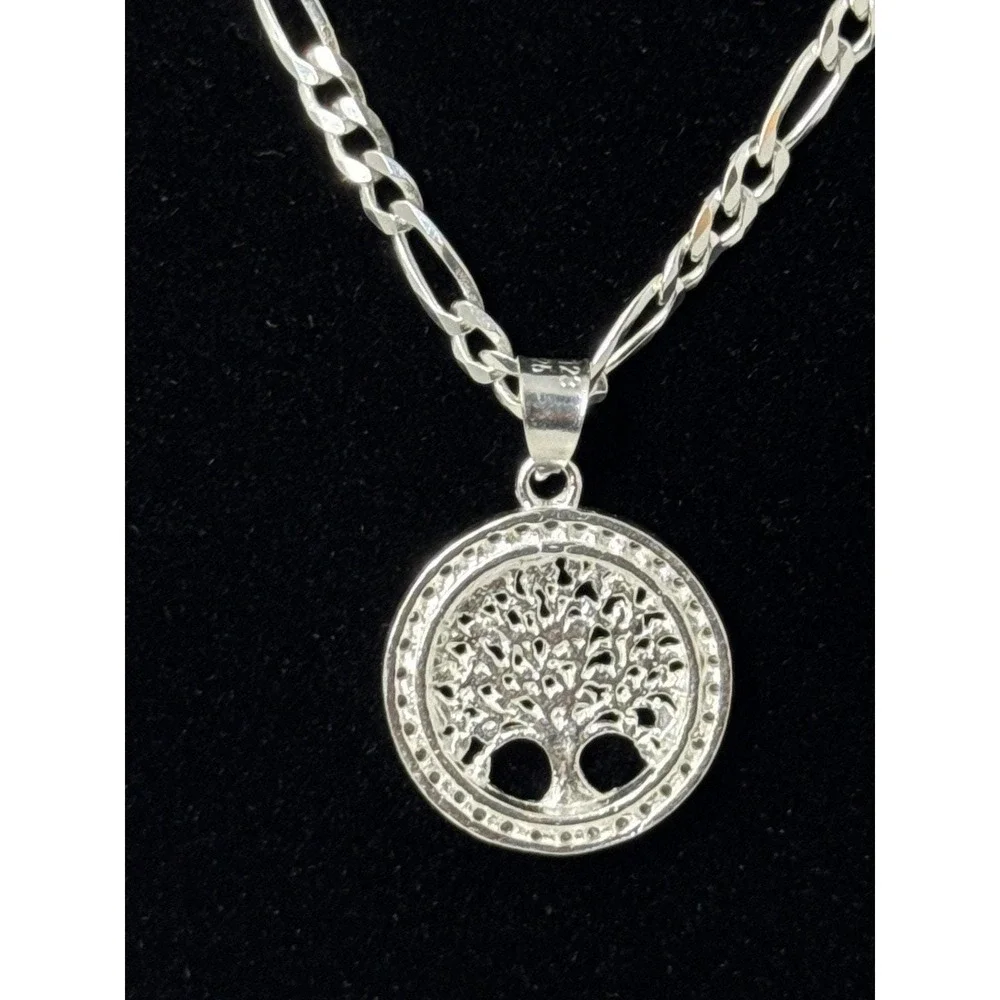 Cadena Tejido Fígaro Con Dije De Árbol De La Vida Plata 925 - 20 Inch